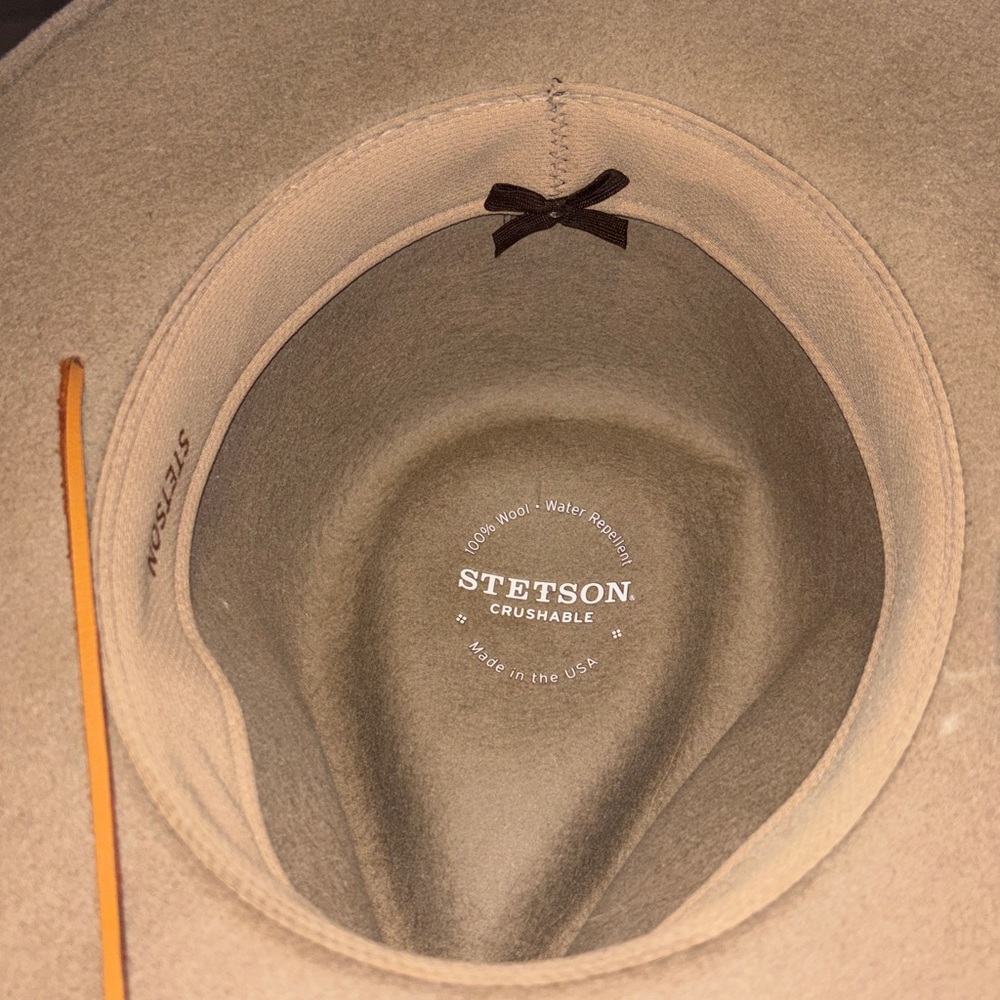 Stetson Taupe Felt Wide-Brim Hat with Decorative Leather Band - Picture 4 of 6